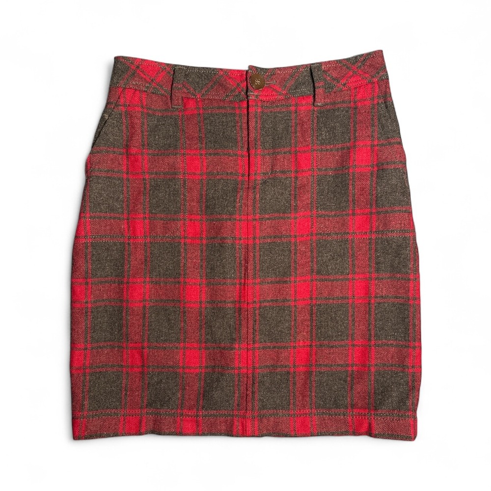 Eddie Bauer Wool‎ Blend Plaid Skirt Sz 4 Red Gray Tartan 80% Wool Lined Classic
